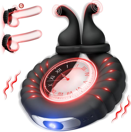 10-Mode Rechargeable Vibrating Penis Ring with Clitoral Stimulator for Couples