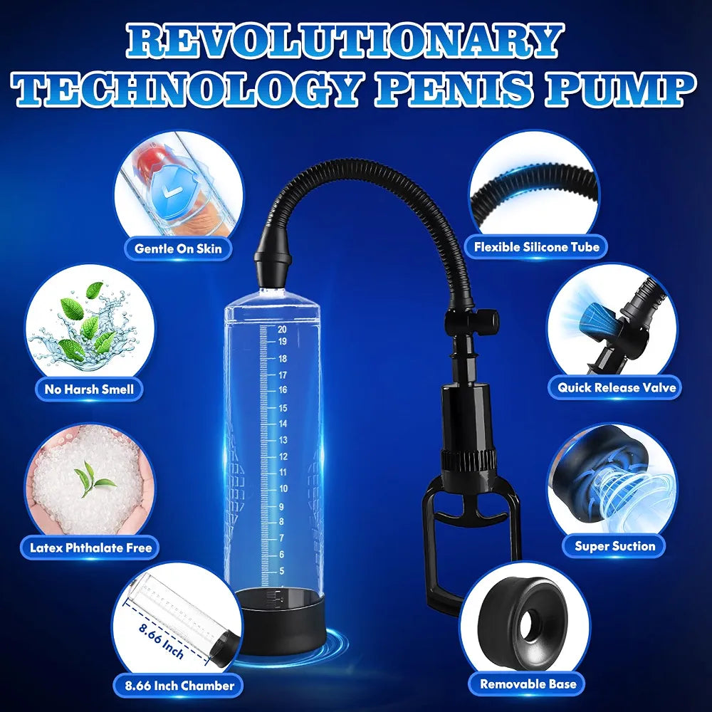 Penis Pump Extender Enlarger, Adult Male Sex Toys for Men Stronger Bigger Erections, Penis Stretcher, Pumps & Enlargers for Men with 1 Triangular Penis Ring and 2 Silicone Sleeve
