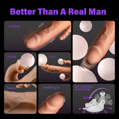 3-in-1 Remote Controlled Thrusting Dildo Vibrator with Suction Cup for G-Spot, Clitoral, and Anal Stimulation