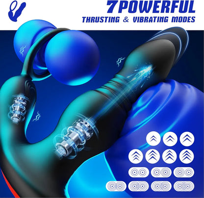 Advanced Remote-Controlled Prostate Massager with Thrusting Vibration and Cock Ring
