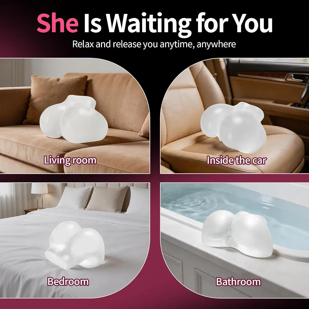 Premium Realistic 4.62LB Dual-Entry Masturbator with Soft Tactile Buttocks and Visual Vagina/Anal Stimulation