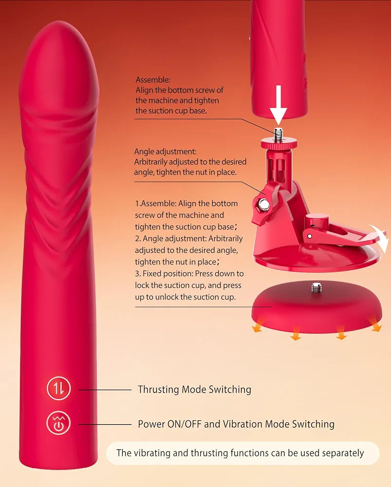 10-Mode Automatic Thrusting Dildo Machine with Detachable Vibrator and Suction Cup Base