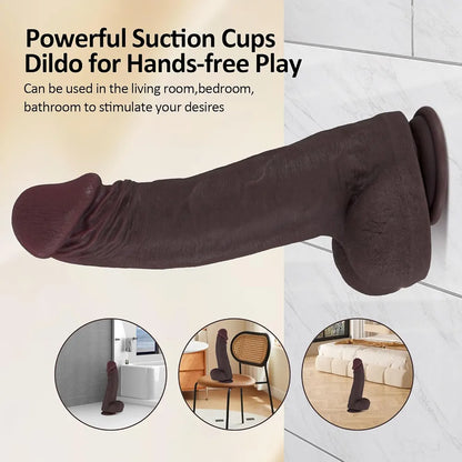 10-Inch Realistic Silicone Thrusting Vibrator with Suction Base and Dual-Action Stimulation