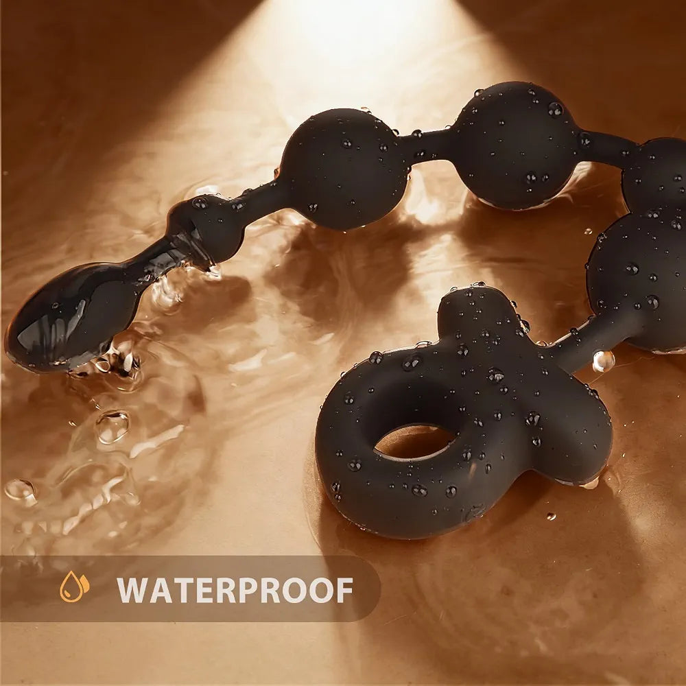 Waterproof Graduated 6-Bead Vibrating Anal Plug with Ergonomic Pull Ring