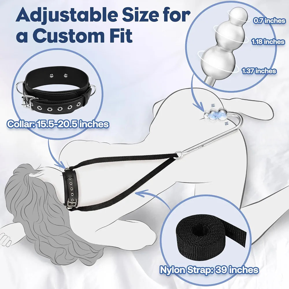 9-Mode Vibrating Anal Hook Plug with BDSM Restraint Chain and Collar