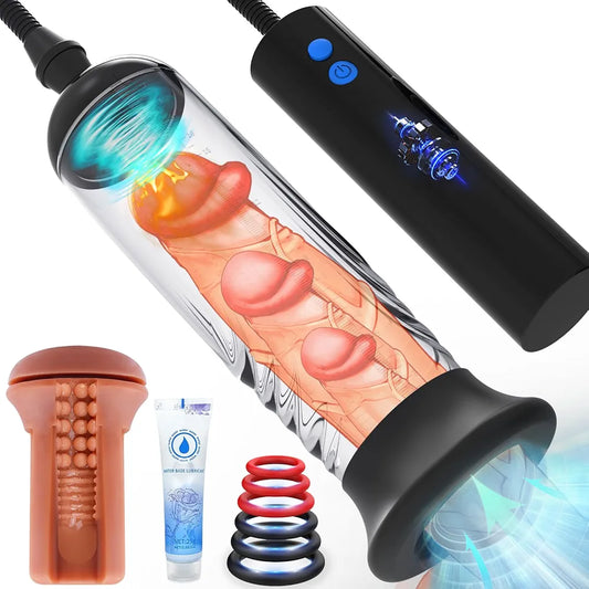 Automatic Vacuum Penis Enlargement Pump with 3 Intensities and Integrated Masturbation Stroker