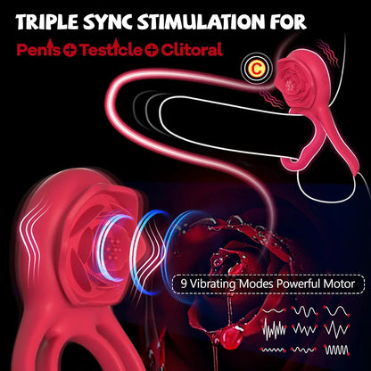 App-Controlled Dual-Stimulation Vibrating Penis Ring with Clitoral Massager