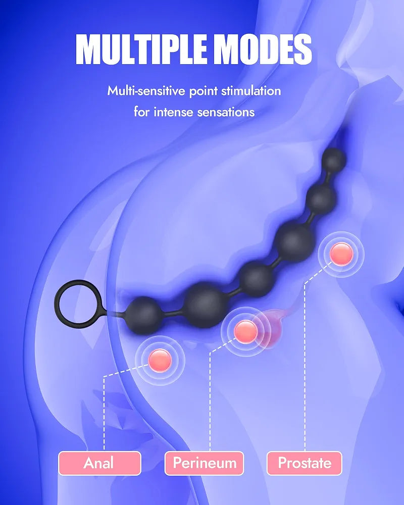 Silicone Anal Bead Plug with 6 Graduated Spheres for Prostate Stimulation and BDSM Play