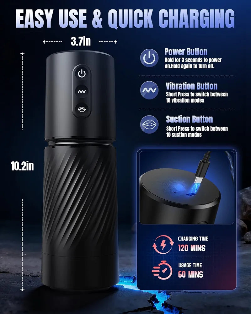 Uoffile AI-Sync Male Masturbator with 3 Sleeves, 10 Sucking & 10 Vibration Modes, App-Controlled Adult Stroker