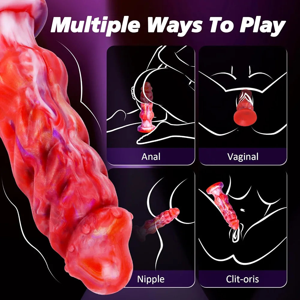 9.1 Inch Realistic Fantasy Dragon Dildo with Suction Cup - Thick Knot Design for G-Spot and Anal Stimulation