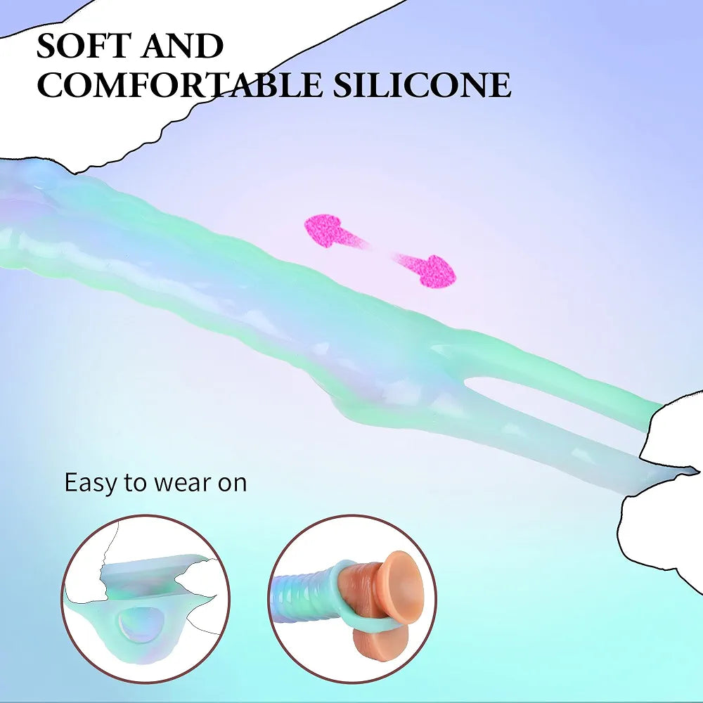 Luminous Silicone Dragon Penis Sleeve and Girth Extender with Cock Ring