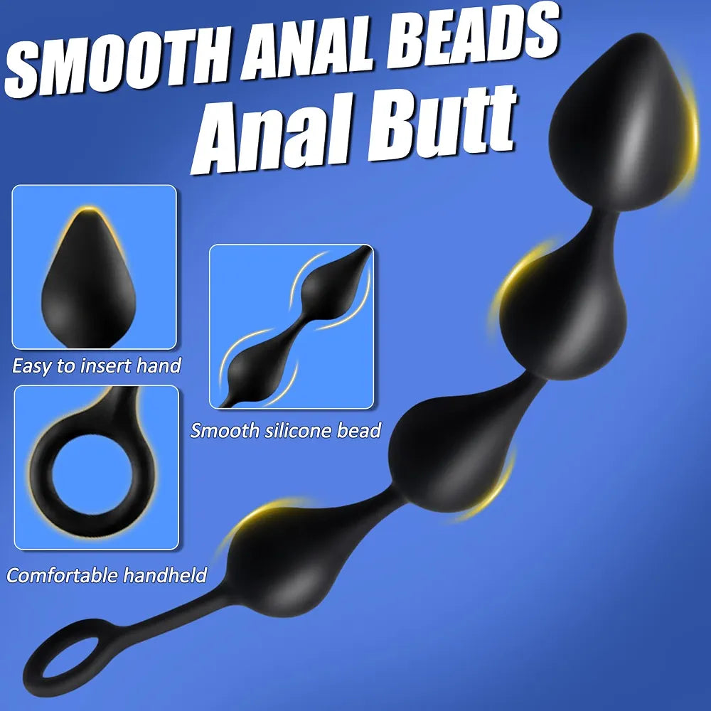 10.9-Inch Flexible Silicone Anal Bead Trainer with Pull String for Prostate Massage