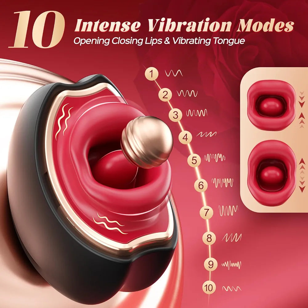 3-in-1 Rose Clitoral and Nipple Stimulator with 20 Vibration and Licking Modes