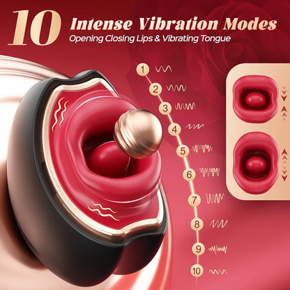 3-in-1 Rose Clitoral and Nipple Stimulator with 20 Vibration and Licking Modes