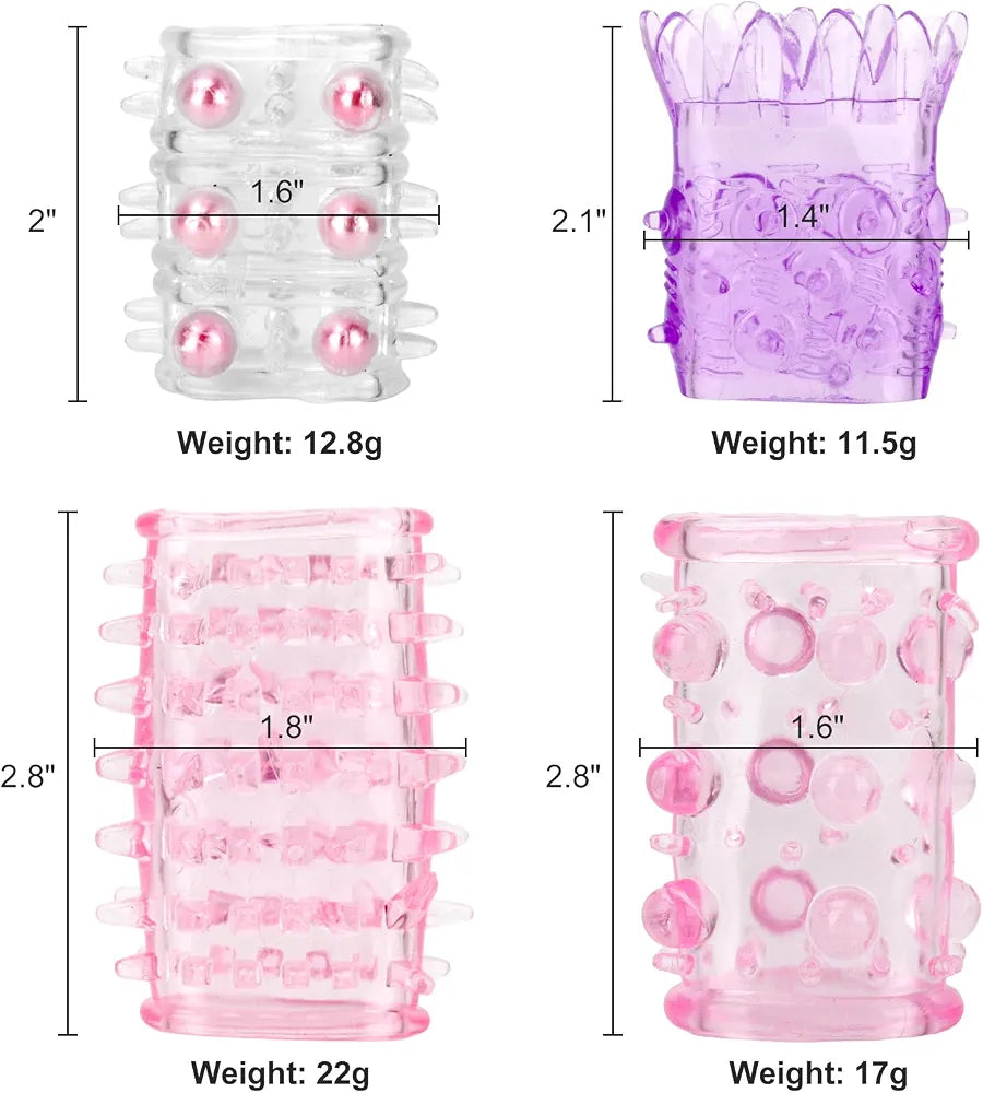 Set of 4 Reusable Silicone Penis Sleeves and Cock Extenders - Assorted Colors