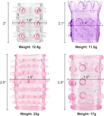 Set of 4 Reusable Silicone Penis Sleeves and Cock Extenders - Assorted Colors