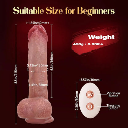 Mrgras 8.5-Inch Realistic Thrusting Dildo Vibrator with Suction Cup, 3 Pulsation and 5 Vibration Modes, Liquid Silicone