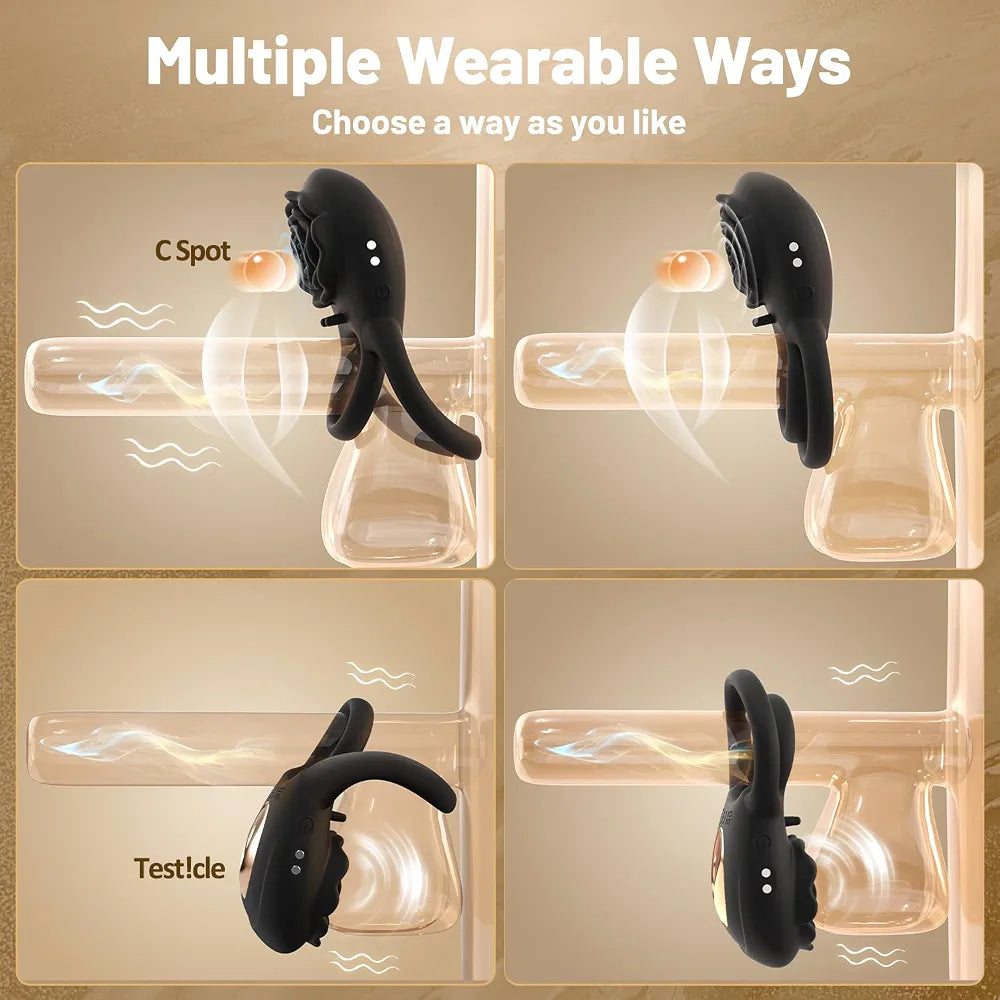 Remote-Controlled Silicone Vibrating Penis Ring with Clitoral Stimulator for Couples