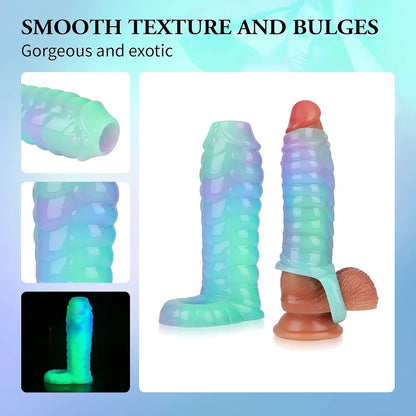 Luminous Silicone Dragon Penis Sleeve and Girth Extender with Cock Ring