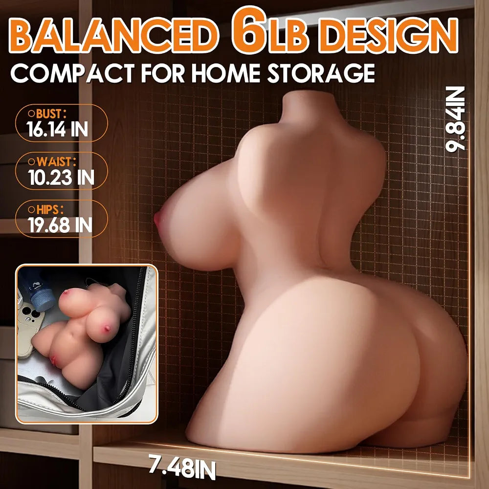 Realistic Male Torso Masturbator with Dual-Entry Vagina and Anal Channels, Featuring Soft-Touch Skin and Internal Skeleton