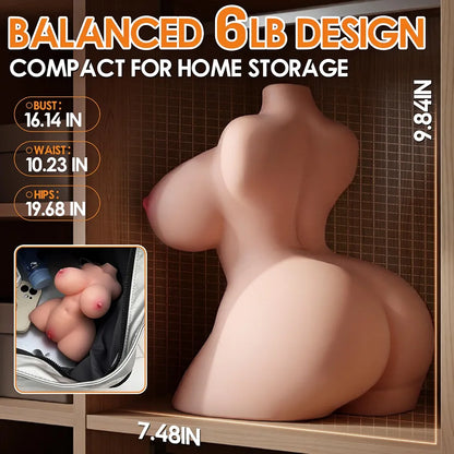 Realistic Male Torso Masturbator with Dual-Entry Vagina and Anal Channels, Featuring Soft-Touch Skin and Internal Skeleton