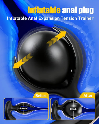 Premium Inflatable Prostate Massager with Remote and App Control - 8 Vibration Modes, Silicone