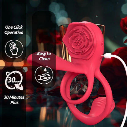 Healexcer App-Controlled Vibrating Penis Ring with Rose Clitoral Stimulator