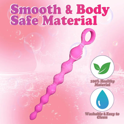 Silicone 7-Bead Anal Stimulator with Pull Ring - Beginner-Friendly Prostate and G-Spot Massager