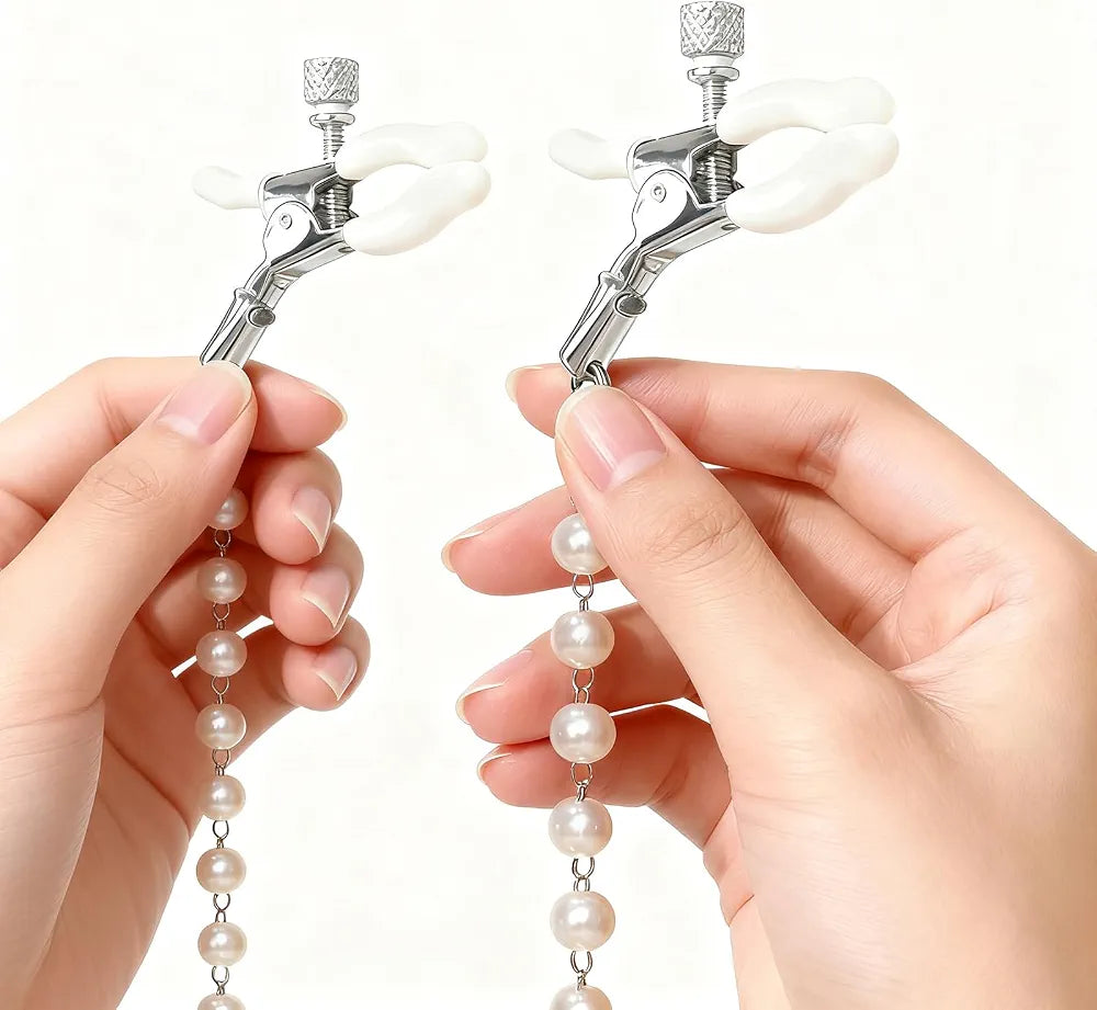 Adjustable Rubber-Sleeved Nipple Clamps with Connecting Chain for Couples