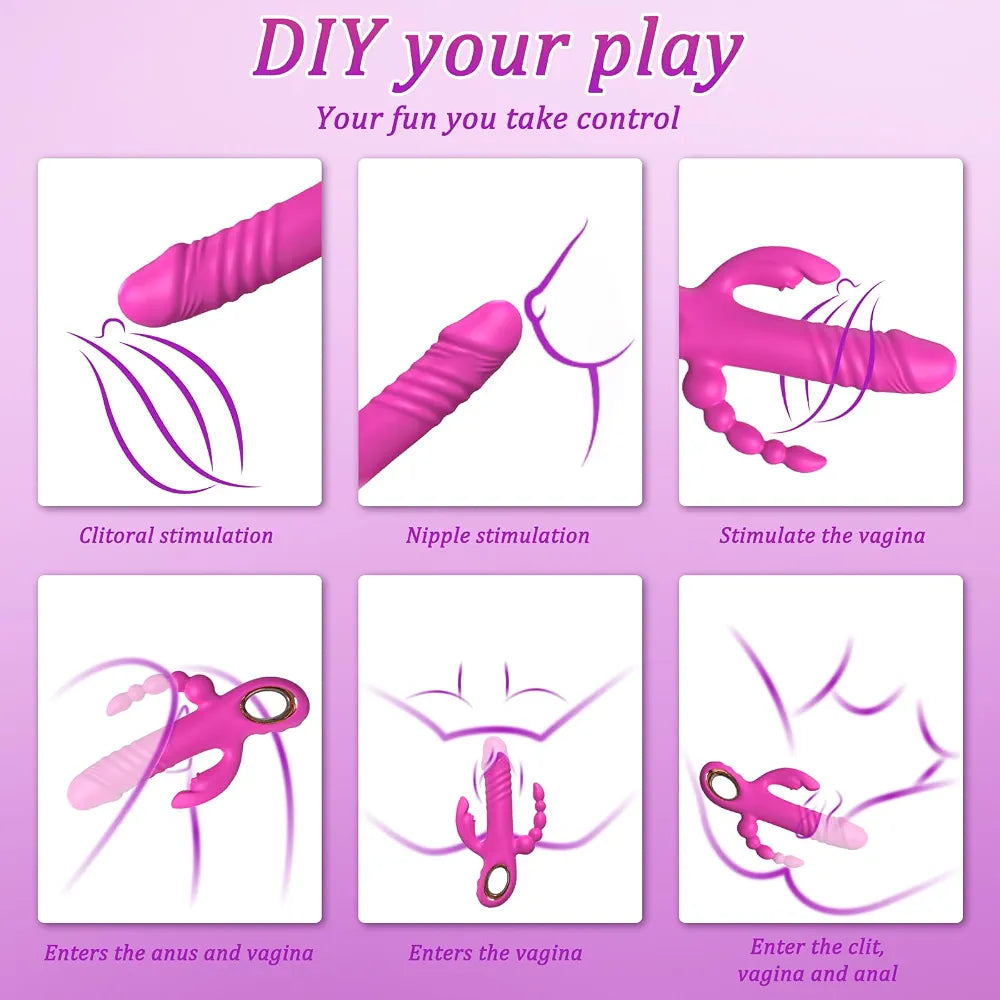 Premium Silicone Rabbit G-Spot Vibrator with 7 Speeds and 7 Vibration Modes - Waterproof and Rechargeable (Rose)