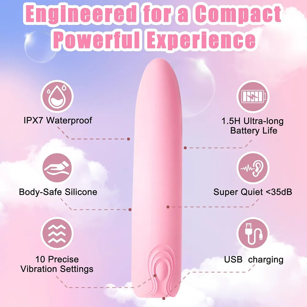 Whisper-Quiet Rechargeable Lipstick Bullet Vibrator with 10 Modes for Targeted Stimulation