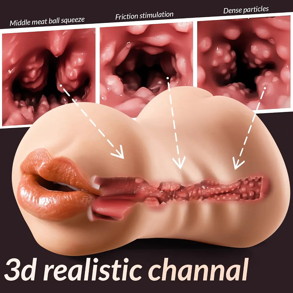3-in-1 Realistic Male Masturbator: 7.1" Textured Stroker with Mouth, Vagina, and Anus for Endurance Training