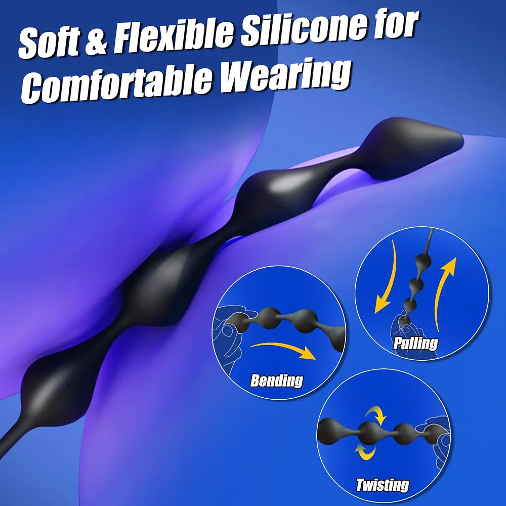 10.9-Inch Flexible Silicone Anal Bead Trainer with Pull String for Prostate Massage