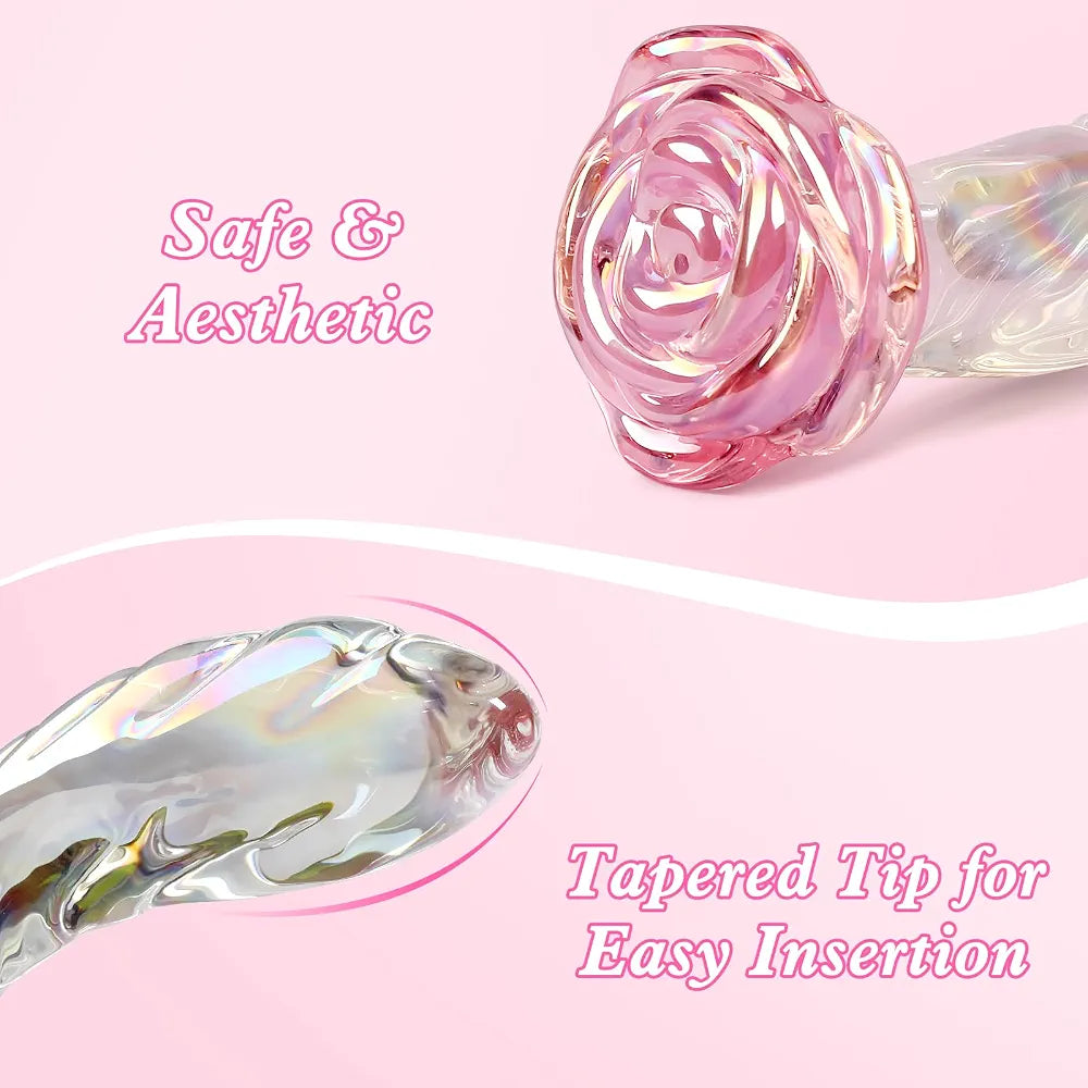 7.2 Inch Rainbow Glass Anal Dildo & Butt Plug - Rose-Shaped Monster Design for Beginners, Clitoral, G-Spot Stimulation - Unisex Couples Sex Toy