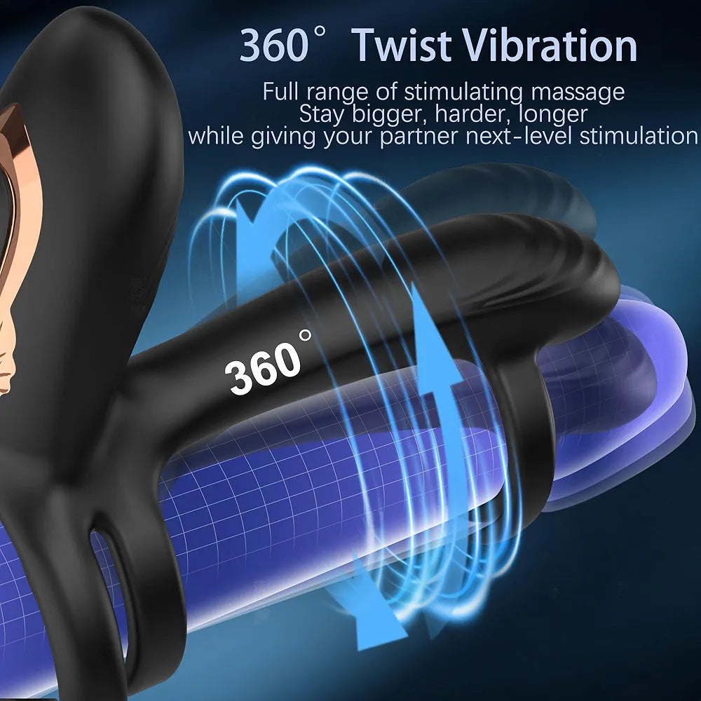 10-Mode Dual-Stimulation Vibrating Penis Ring with G-Spot and Clitoral Massager
