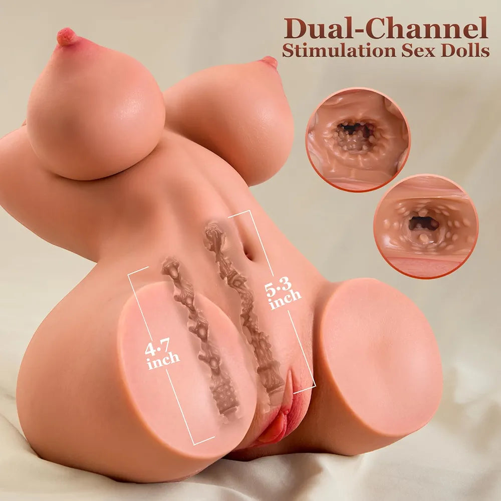 Realistic 3-in-1 Male Masturbator Torso with 3D Textured Vagina and Anal Channels, 8LB Soft-Touch Adult Toy