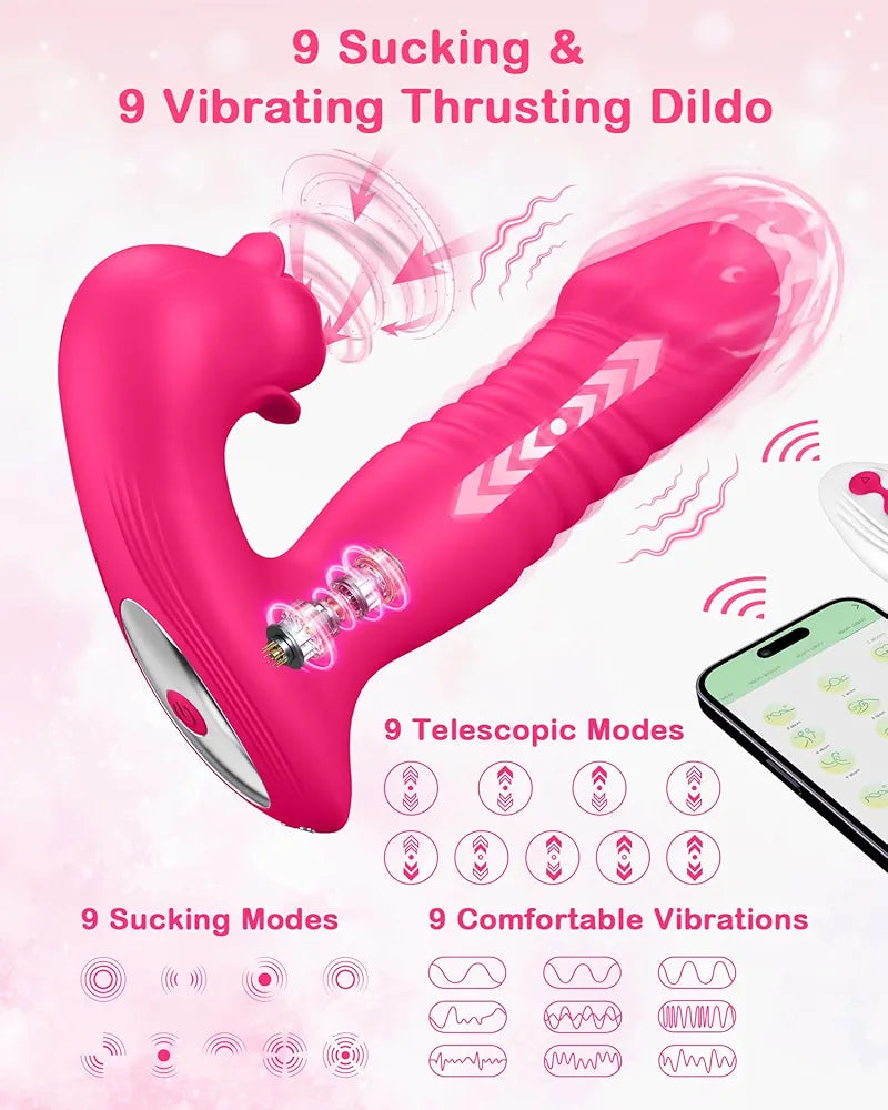 Upgraded Rose-Shaped G-Spot and Clitoral Vibrator with 9 Thrusting and Suction Modes