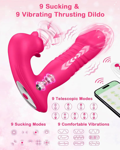 Upgraded Rose-Shaped G-Spot and Clitoral Vibrator with 9 Thrusting and Suction Modes