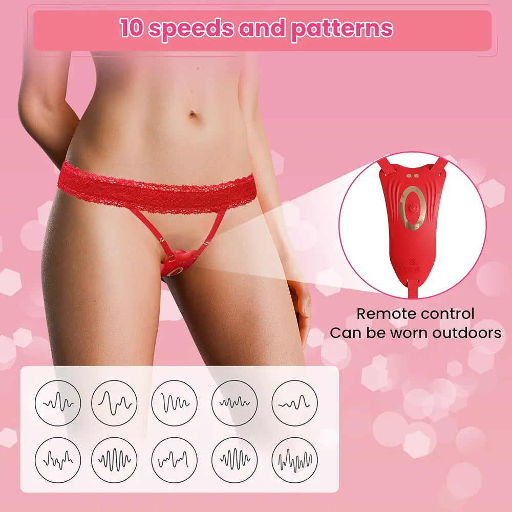Wearable Remote Control Butterfly Vibrator for Women & Couples - Rose Clitoral Stimulator