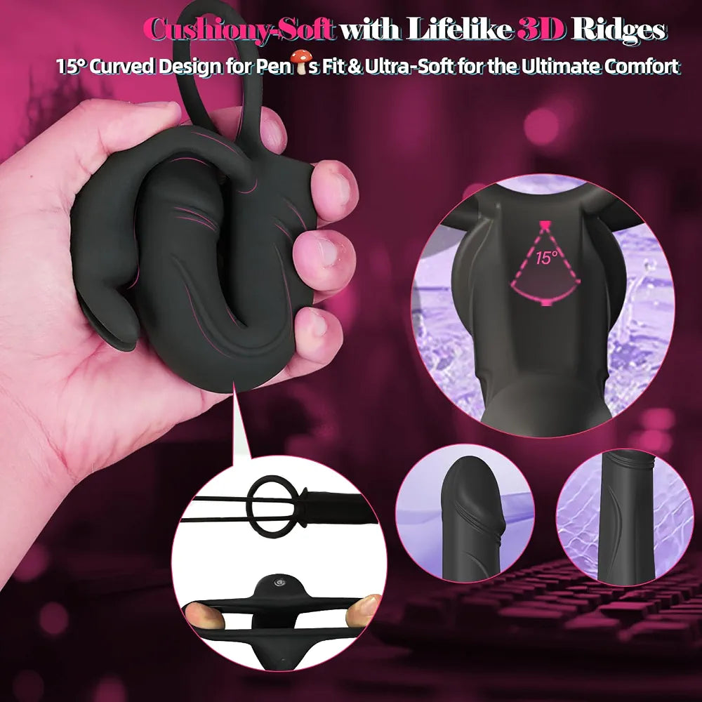 Dual-Action Rabbit Vibrator with Cock Ring and Anal Stimulator for Couples