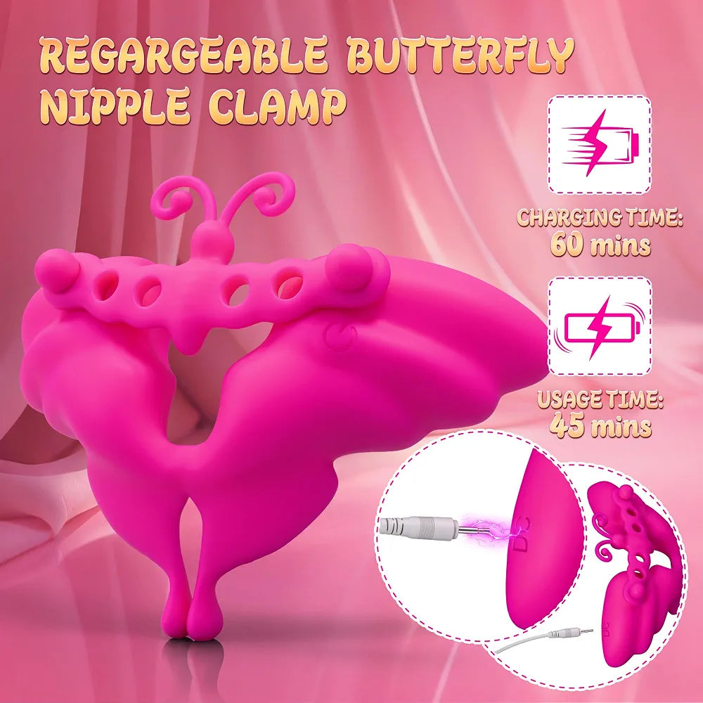 Remote-Controlled Vibrating Nipple Clamps - 10-Mode Adjustable Butterfly Nipple Stimulator for Couples