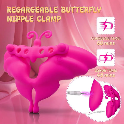 Remote-Controlled Vibrating Nipple Clamps - 10-Mode Adjustable Butterfly Nipple Stimulator for Couples
