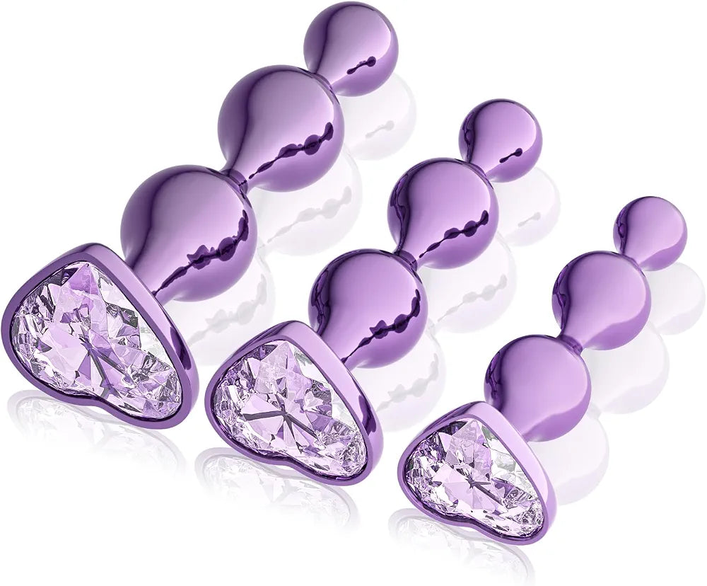 Premium 3-Piece Heart-Base Metal Anal Bead Set for Beginners
