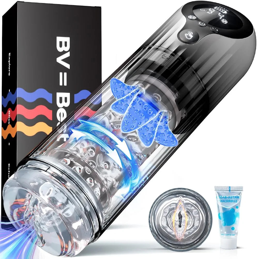 Automatic Rotating & Suction Male Masturbator Cup with LED Display and Textured Sleeve
