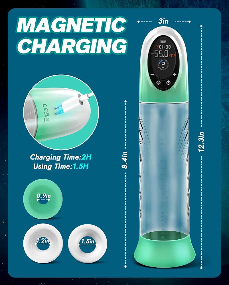 Electric Vacuum Penis Pump with LCD Display, 9 Suction Levels, and 4 Pressure Modes for Enhanced Erection