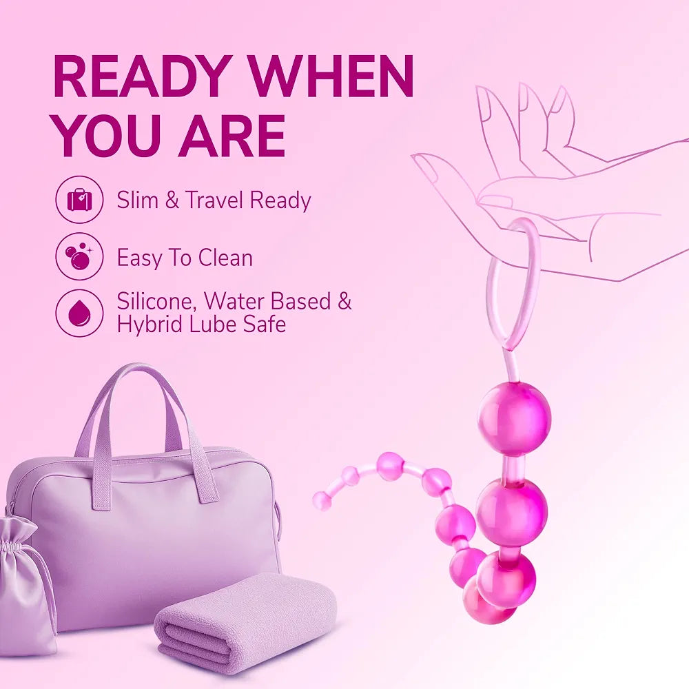 Eden 12-Inch Graduated Anal Beads - Smooth Body-Safe Silicone Training Toy for Beginners