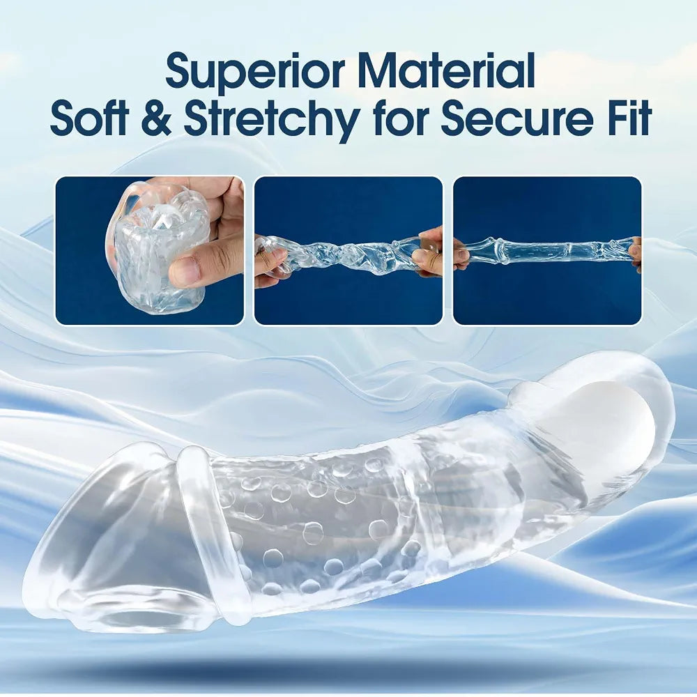 Vibrating Penis Sleeve for Couples – Adds Girth & Length, Remote Control Vibrations, Elastic Fit for Enhanced Intimacy, 2 Sets