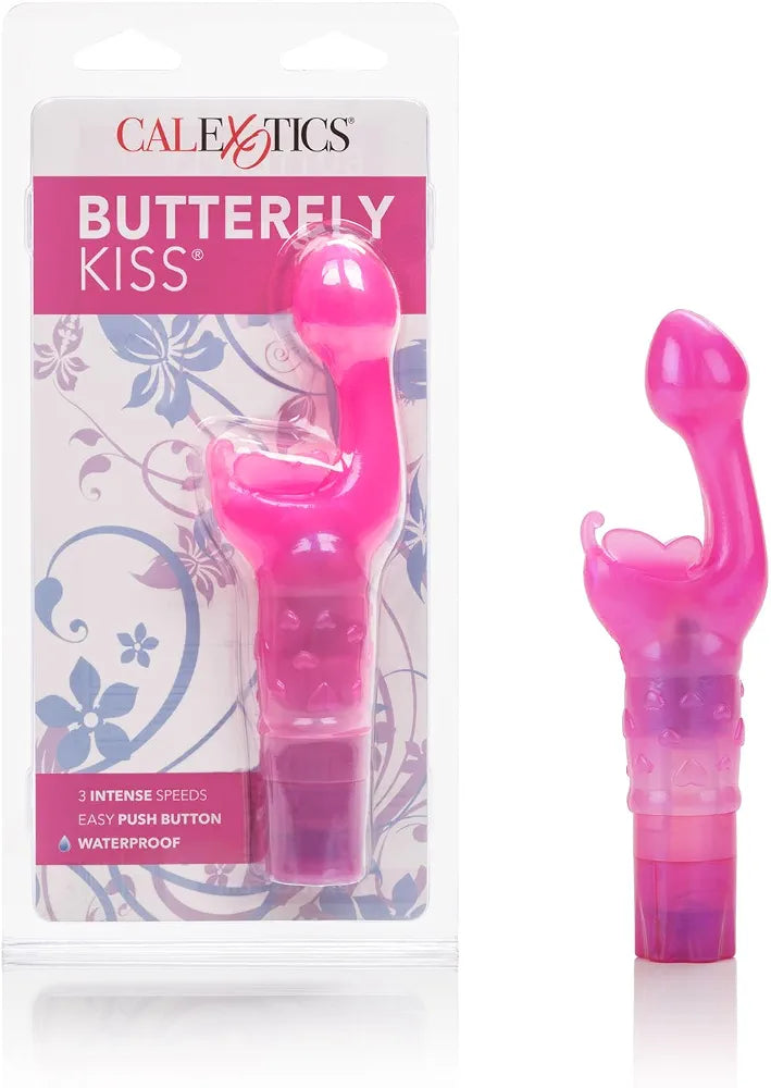 CalExotics Original Butterfly Kiss Multi-Speed Waterproof Clitoral and G-Spot Vibrator for Couples - Pink