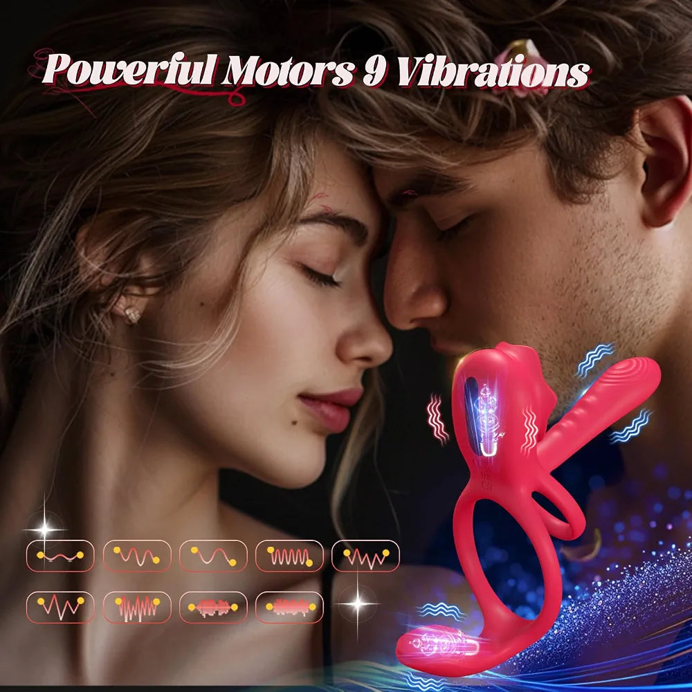 Healexcer App-Controlled Vibrating Penis Ring with Rose Clitoral Stimulator