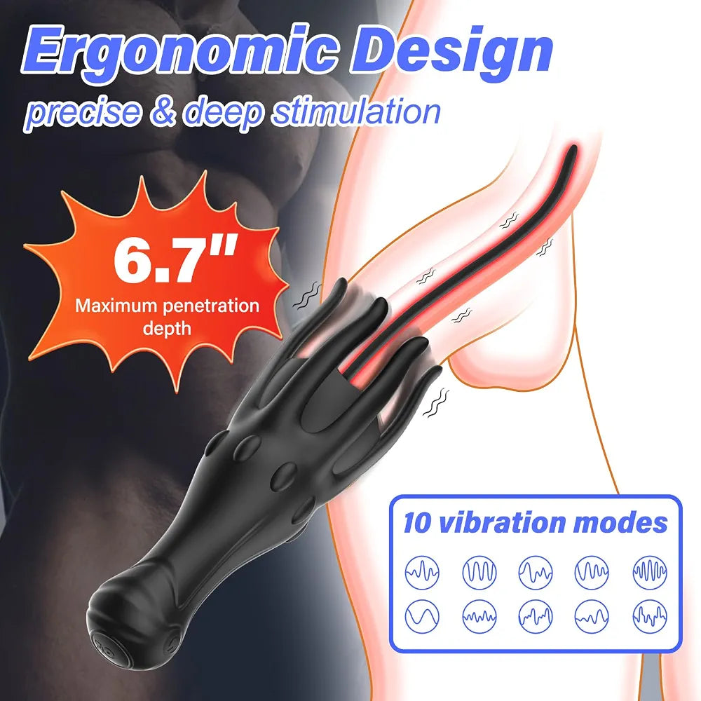 10-Mode Vibrating Penis Stimulator and 6-Piece Urethral Sound Set for Men